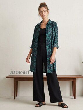 Pasha Blouse/Dress - Size M - Emerald and Black Shirt Dress - Button-Up Blouse
